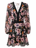 Florales Chiffon-Kleid mit Spitzendetails Grösse S