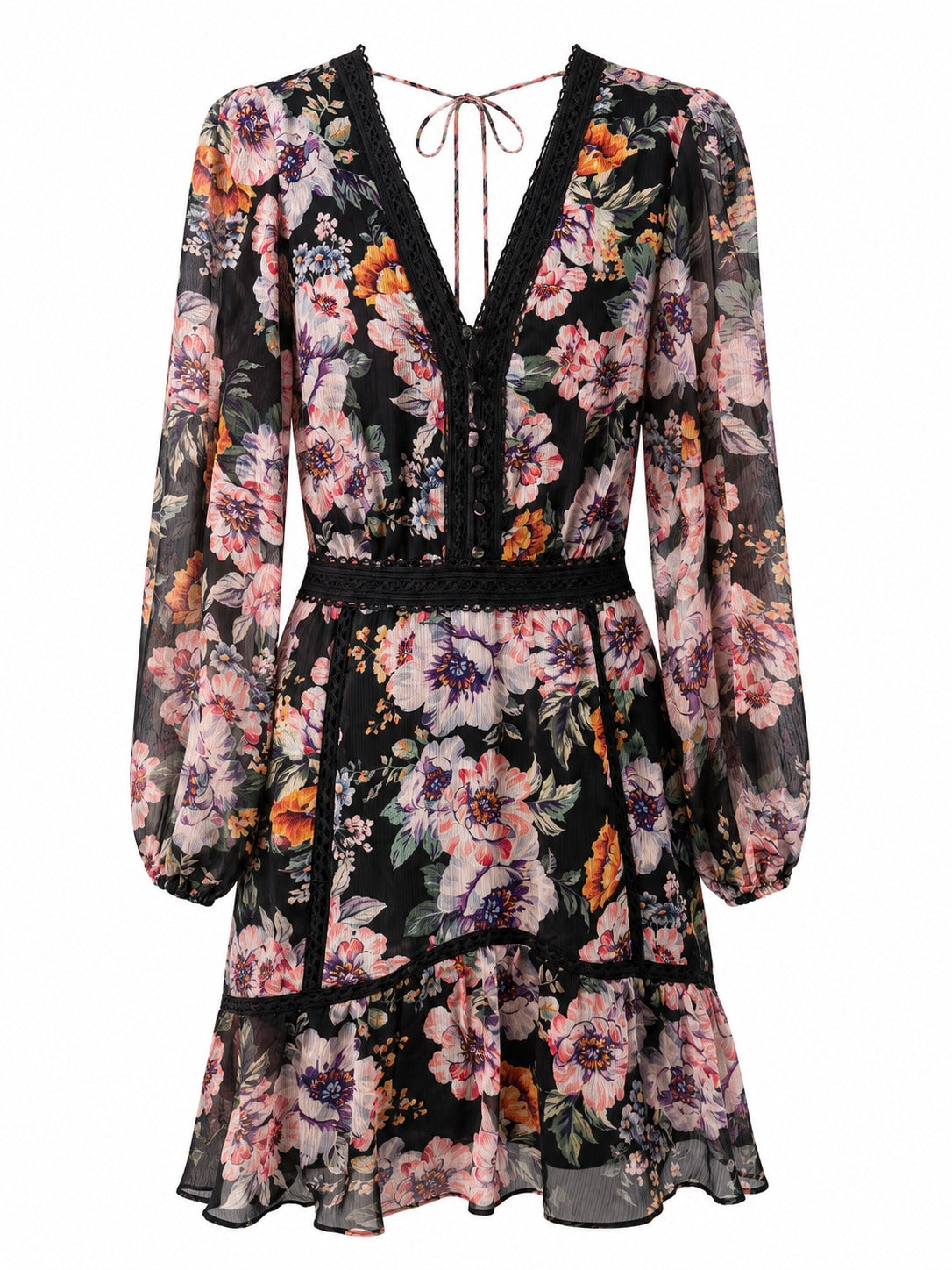 Florales Chiffon-Kleid mit Spitzendetails Grösse S